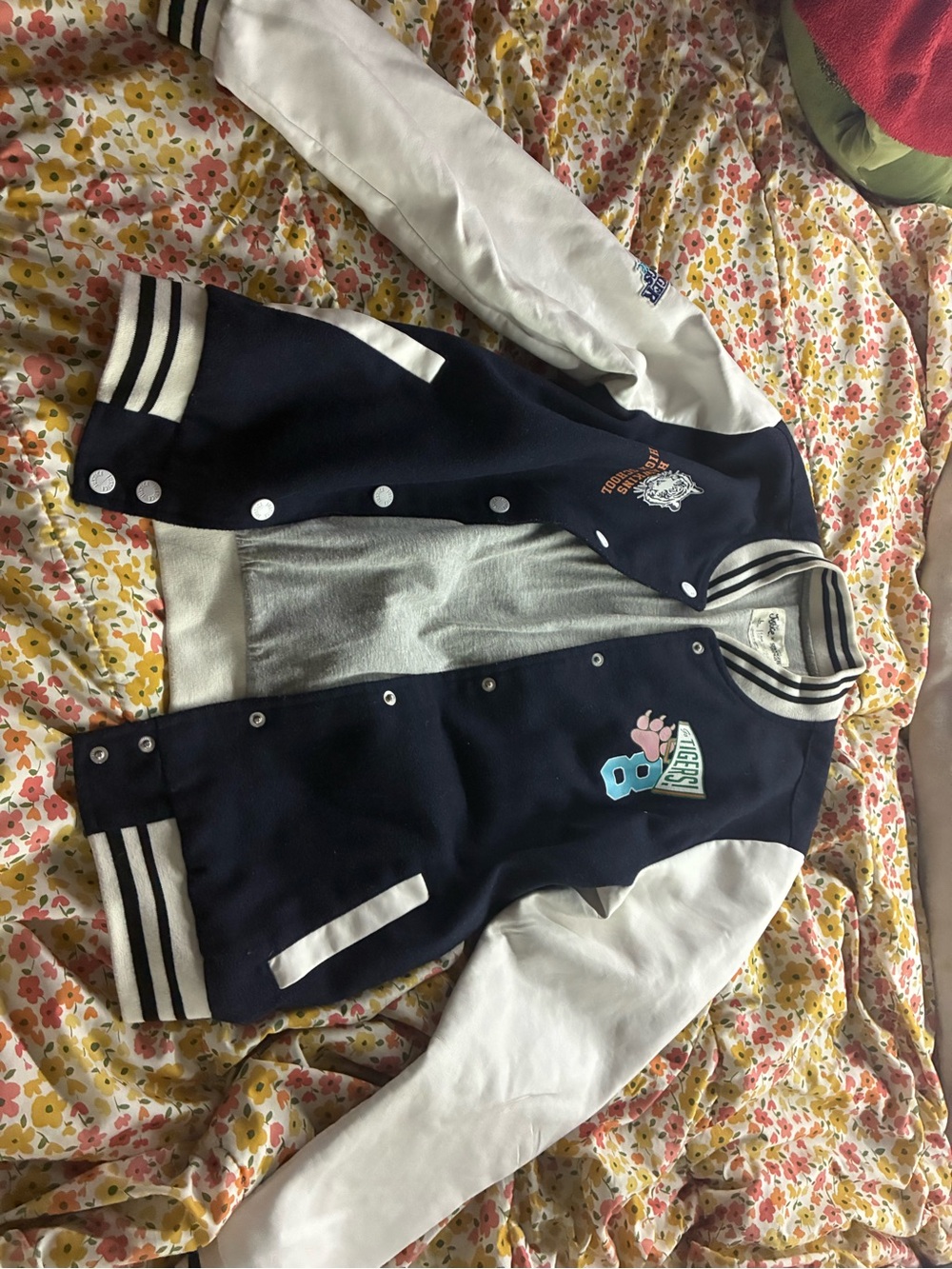 Navy & White Kids' Varsity Jacket with Patch Details